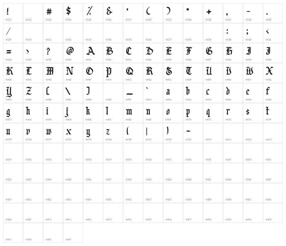 BughedsDEMO-Regular Character Map