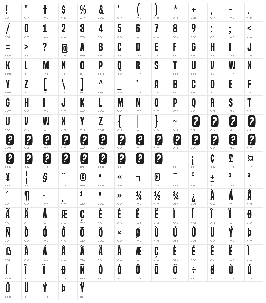BuiltTitlingSb-Regular Character Map