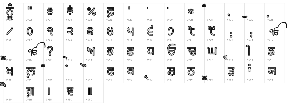Bulara Hollow Bold Character Map