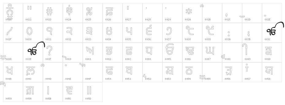 Bulara Thin Border Outline Character Map
