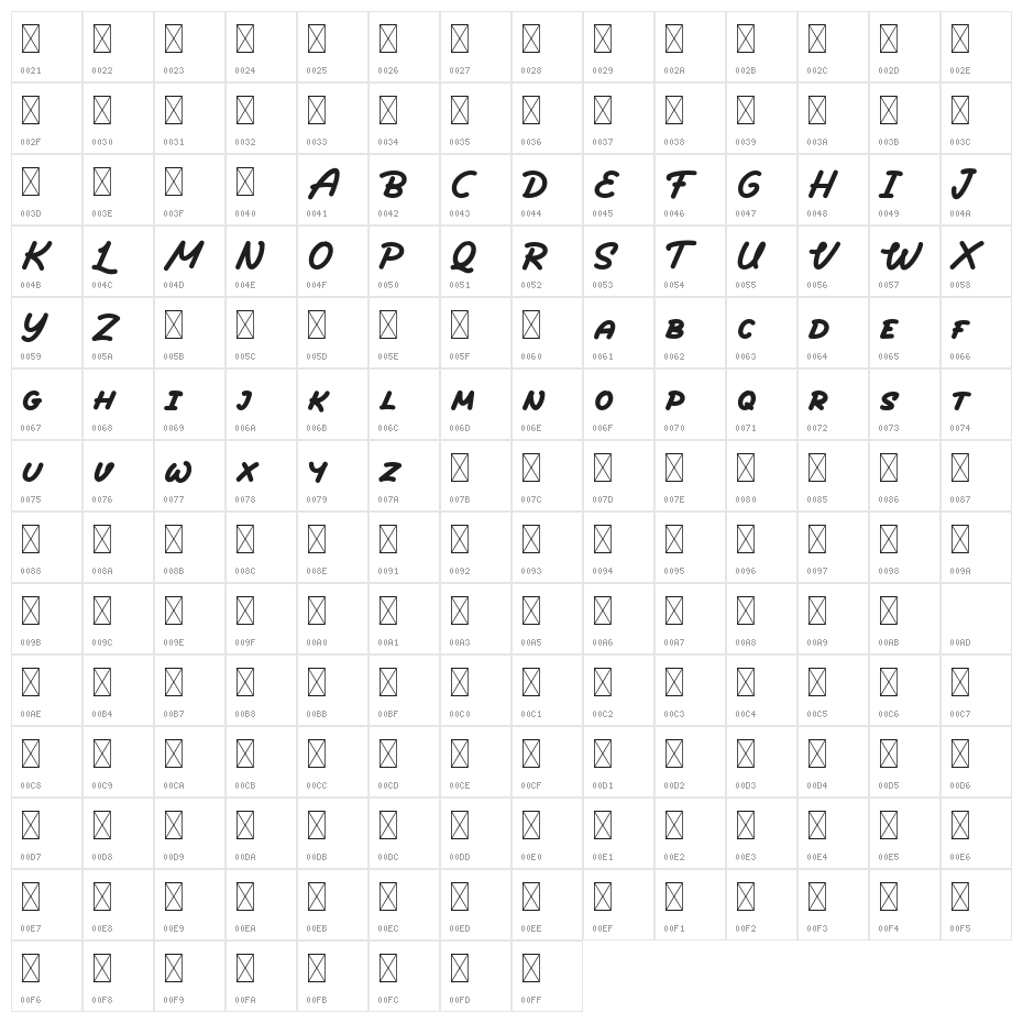 Bullhad Regular Character Map