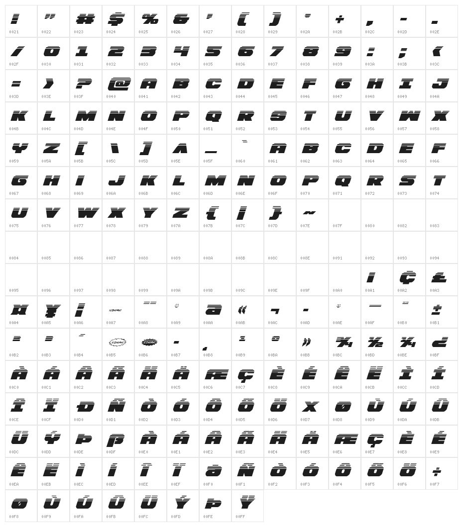 Bummer Halftone Italic Character Map