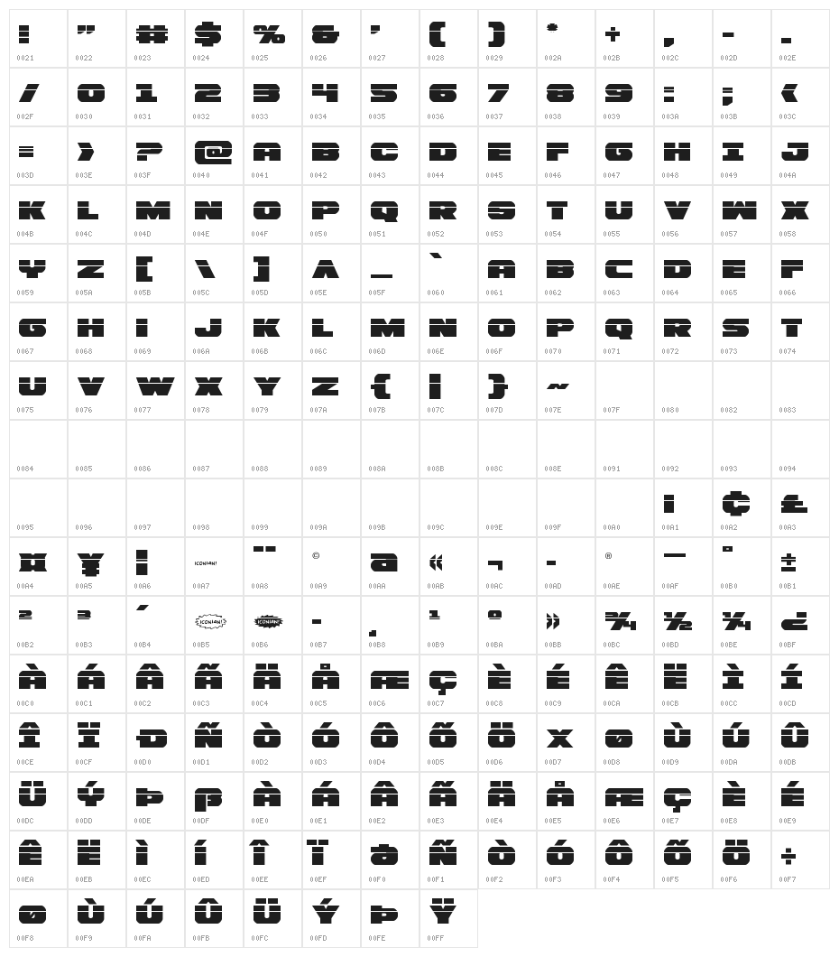 Bummer Laser Character Map