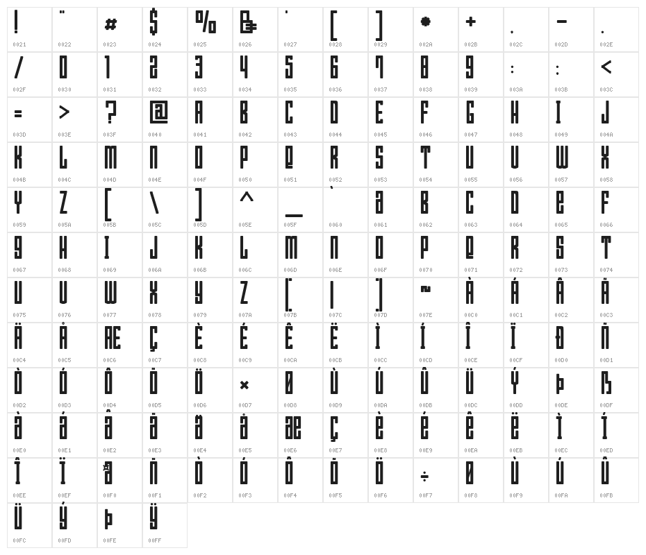 Bumpers 01 Regular Character Map