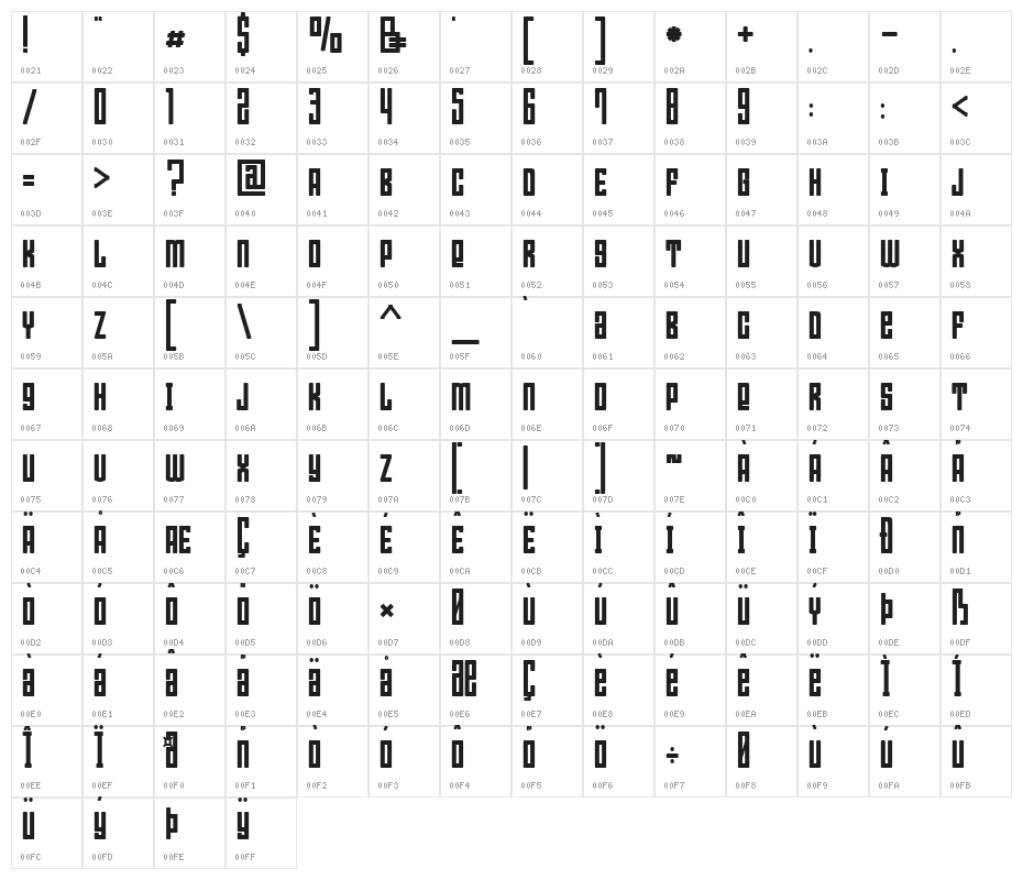 Bumpers 02 Regular Character Map