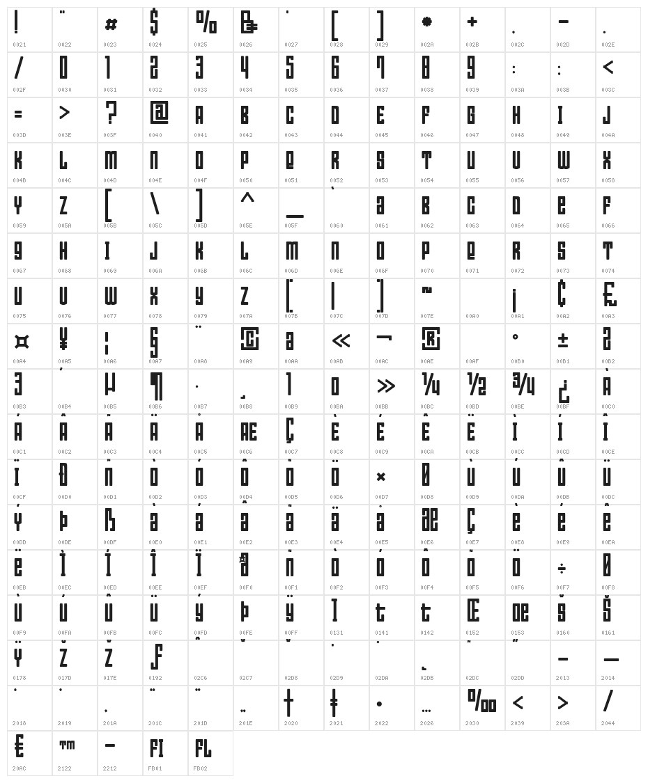 Bumpers 02 Regular Character Map