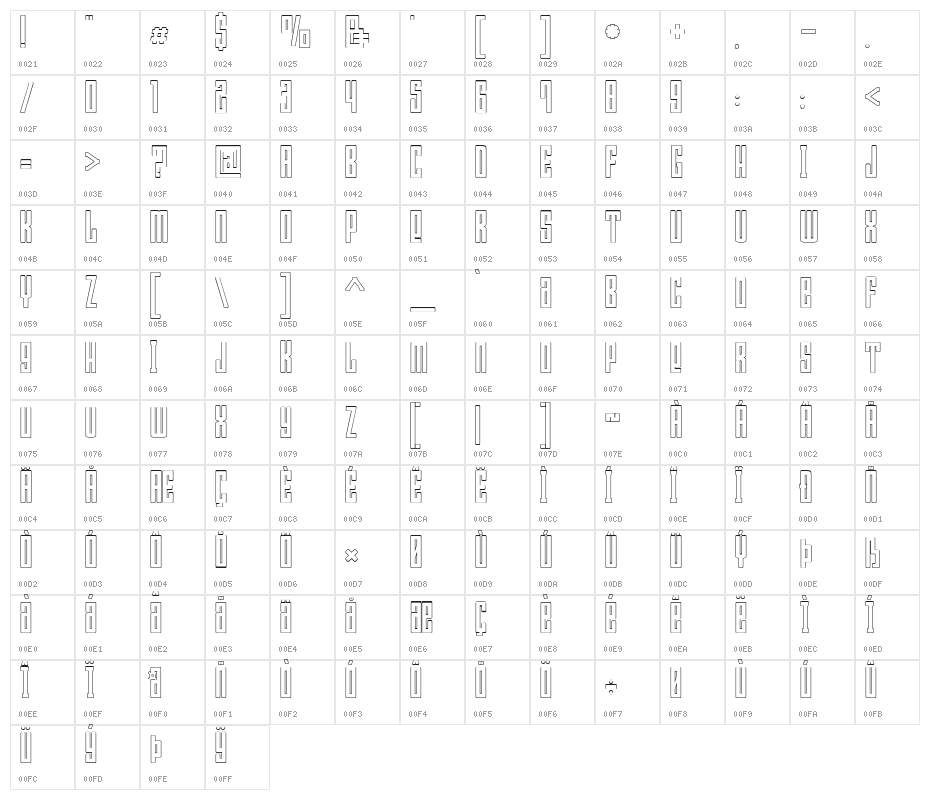 Bumpers 03 outline Regular Character Map