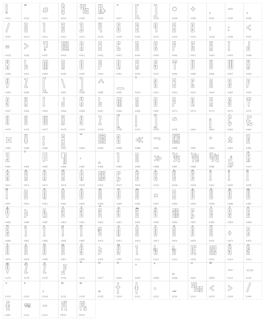 Bumpers 03 outline Regular Character Map