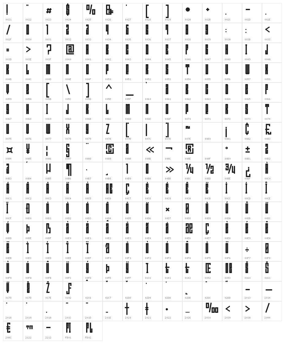 Bumpers Regular Character Map
