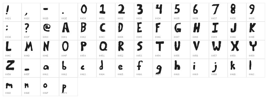Bumpy Road Regular Character Map