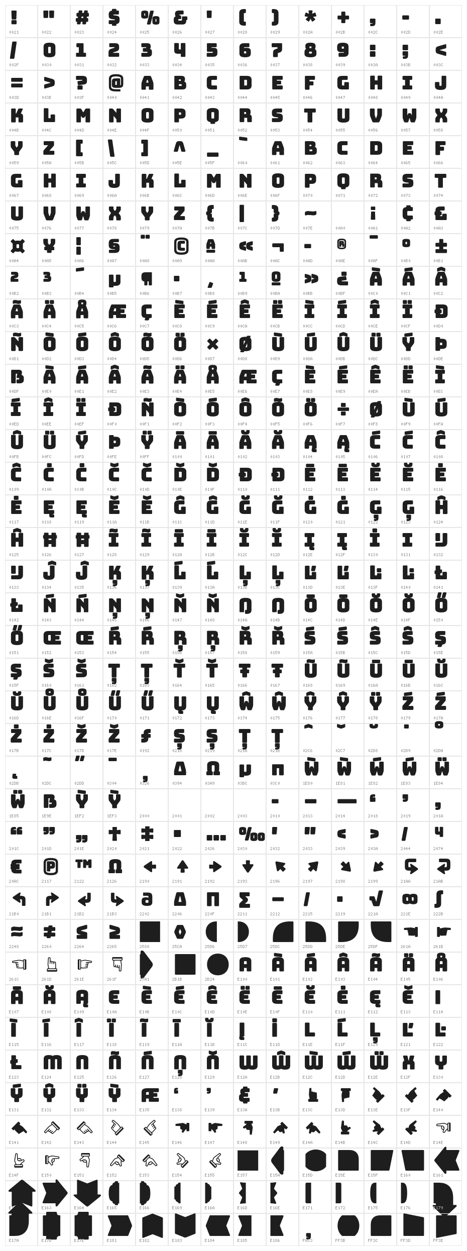 Bungee Layers Outline Regular Character Map