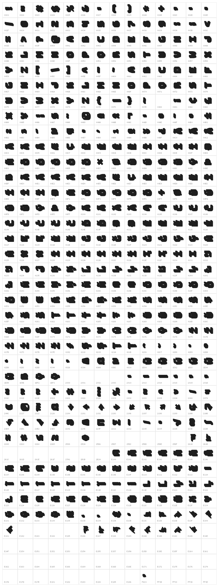 Bungee Layers Rotated Shade Regular Character Map