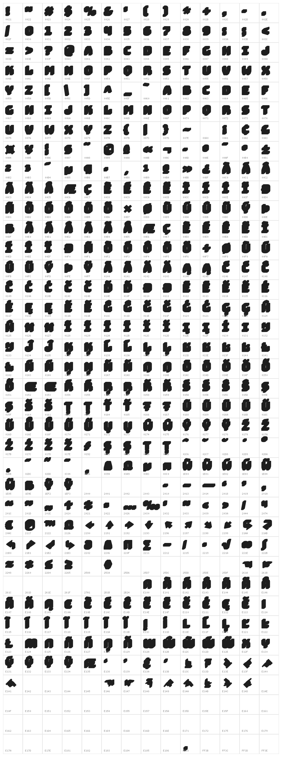 Bungee Layers Shade Regular Character Map