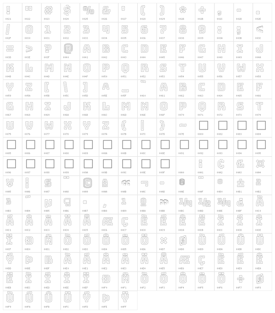 Bungee Outline Character Map