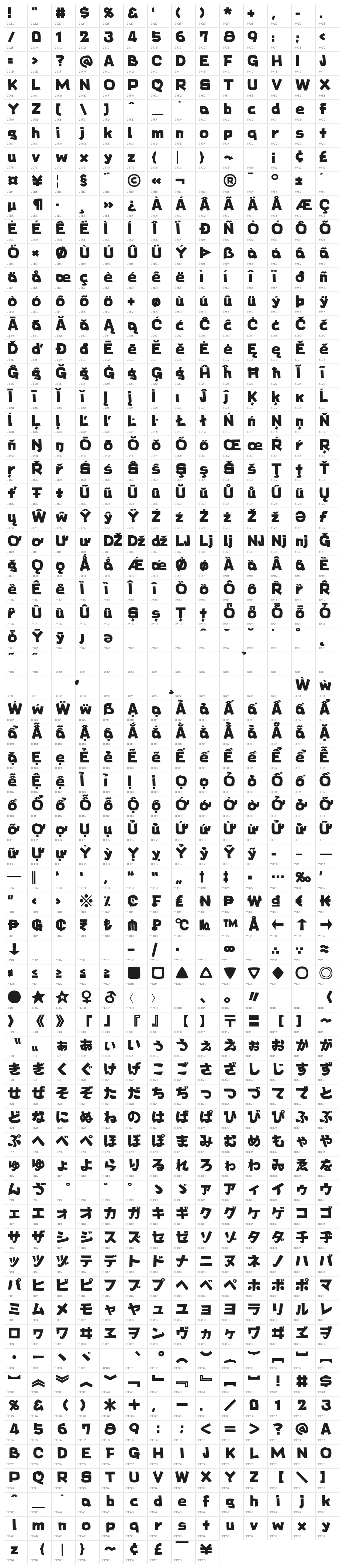 Bunta One KanaH Character Map