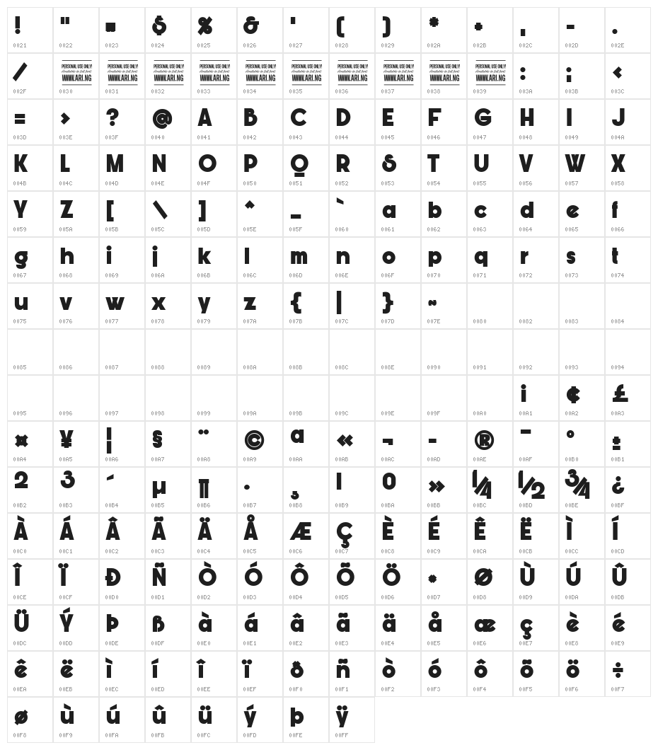 Bunya PERSONAL Black Character Map
