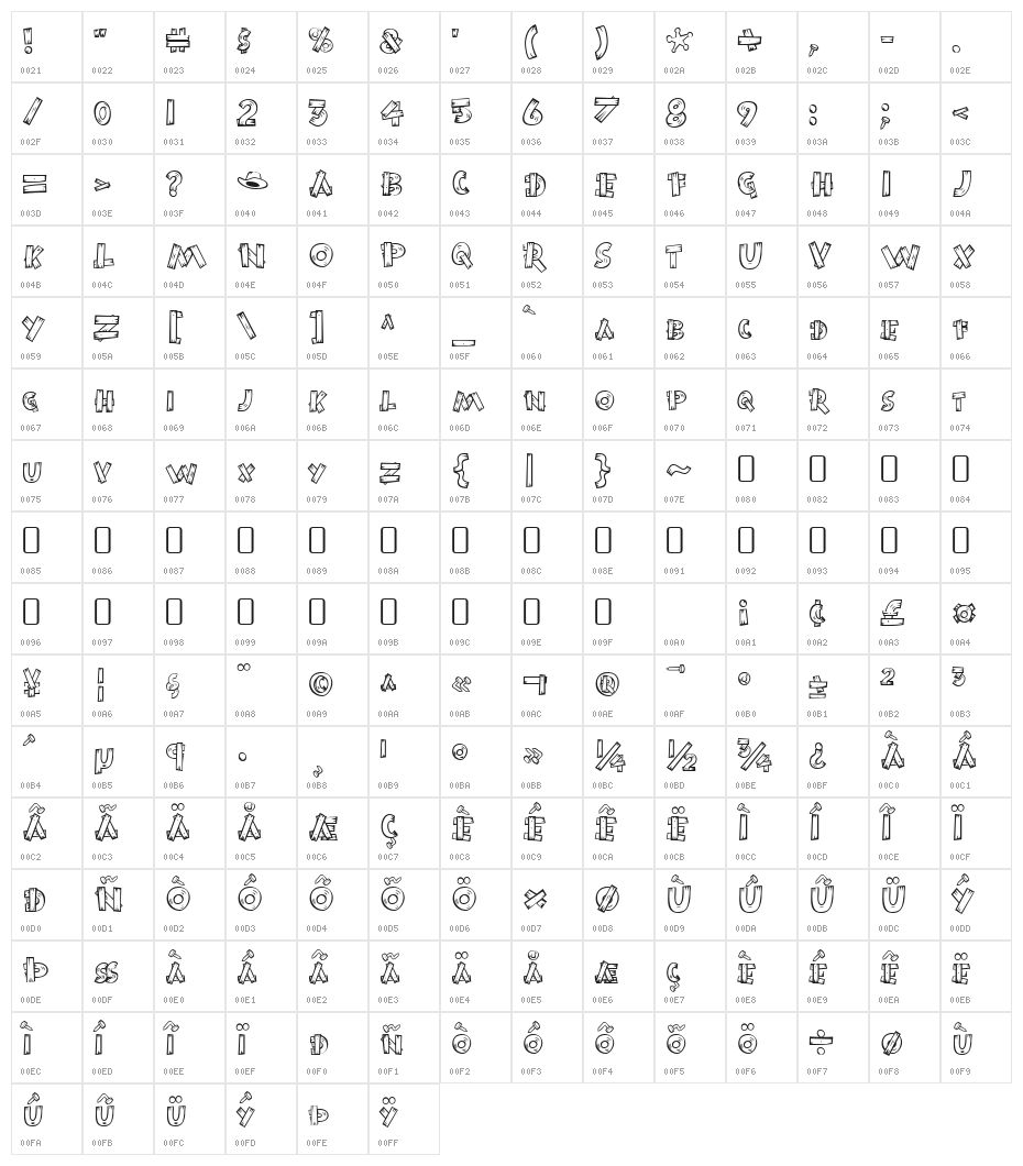 BurnstownDam-Regular Character Map
