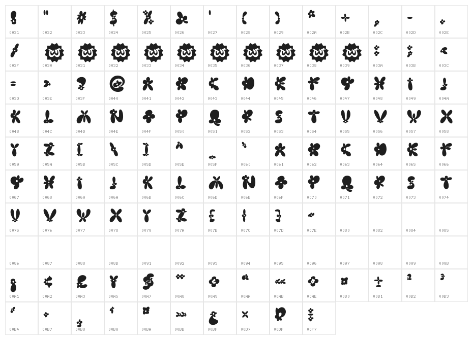Burst Flower Regular Character Map