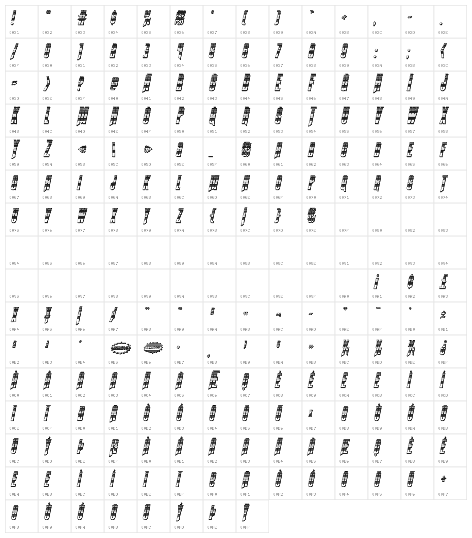 Butch & Sundance Chrome Italic Character Map
