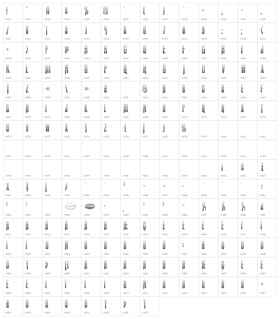 Butch & Sundance Gradient Regular Character Map