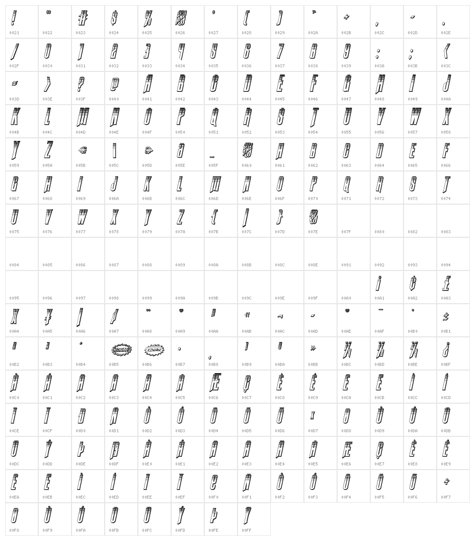 Butch & Sundance Platinum Italic Character Map