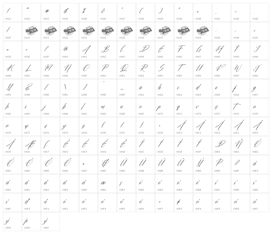 Butnekia DEMO VERSION Italic Character Map