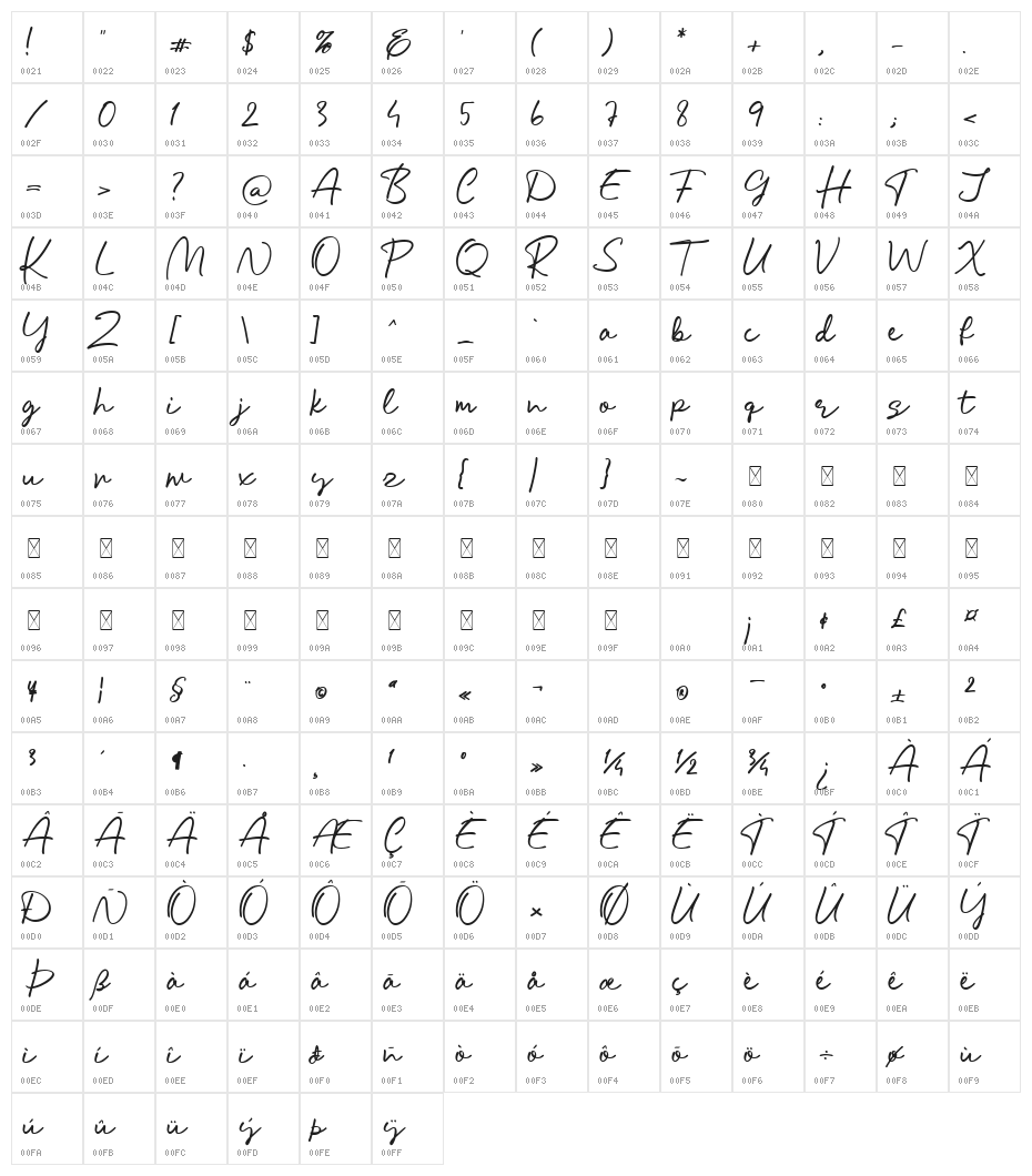 Butterfly Serenade Regular Character Map