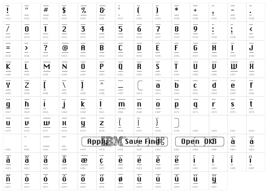 ButtonPlainFLF Character Map