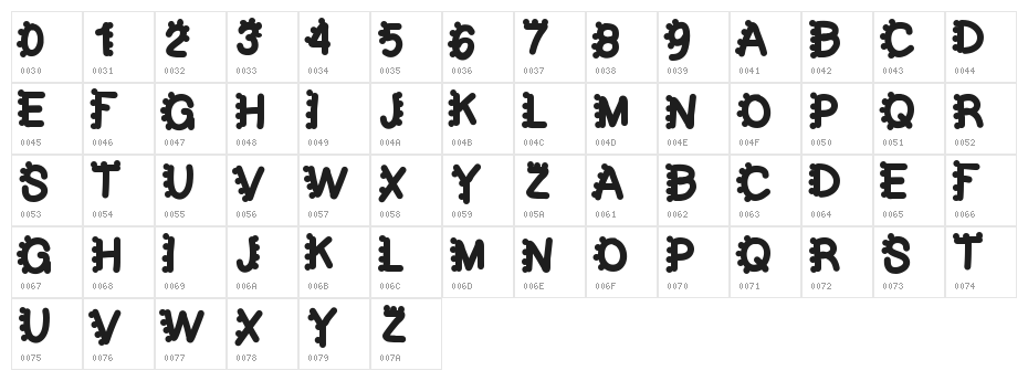 bubblefont Character Map