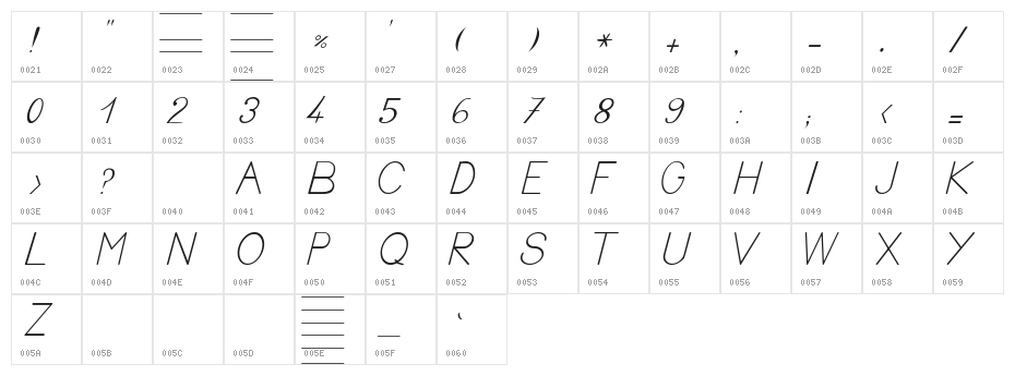 BV Cursive Ital Italic Character Map
