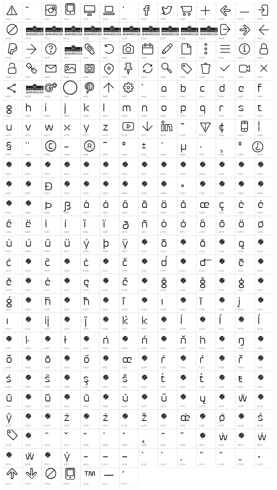 Byom Icons Character Map