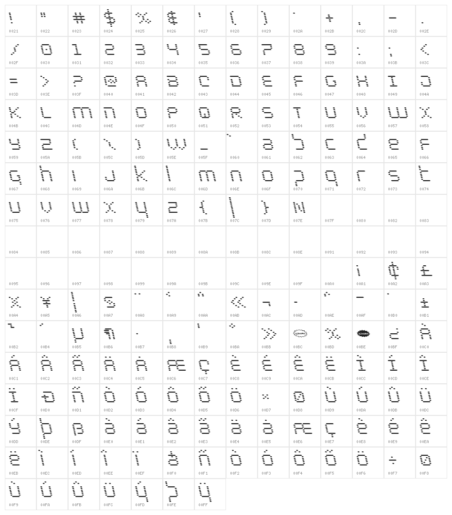 Byte Police Leftalic Character Map