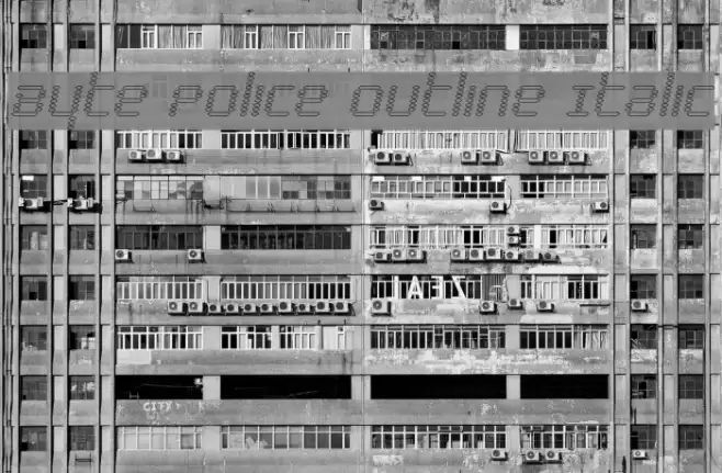 Byte Police Outline Italic Font examples