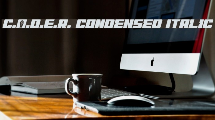 C.O.D.E.R. Condensed Italic Schriftart examples