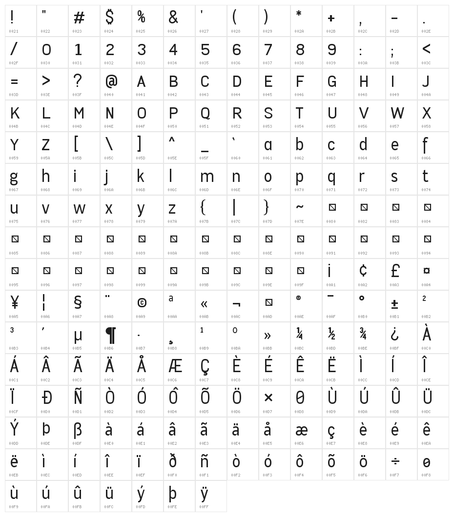 CA Cula Light Character Map