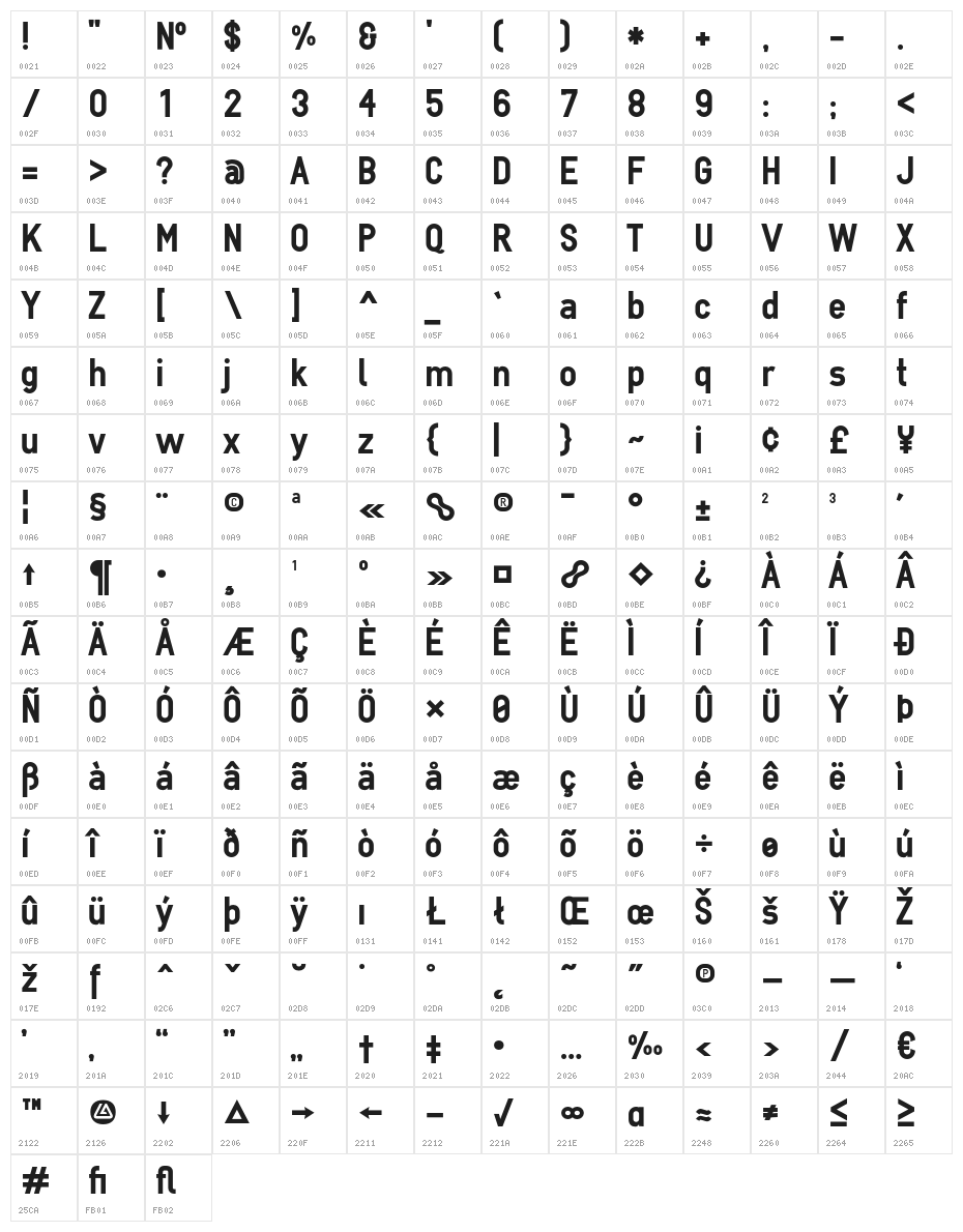 CABNDWebBold Character Map