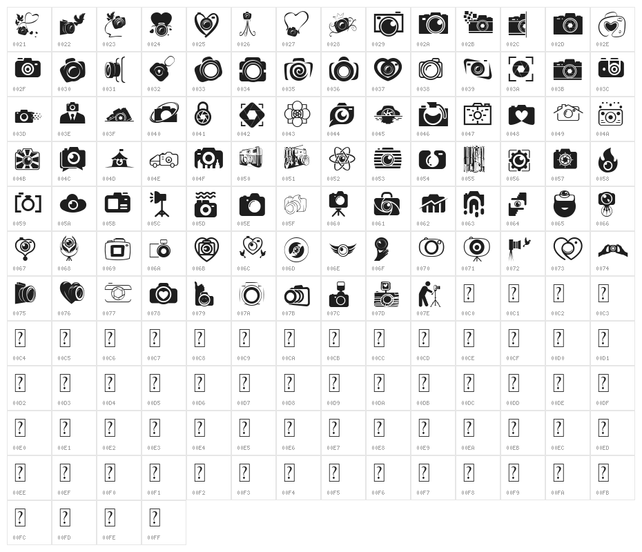 CAMERA - FOTOGRAAMI Character Map
