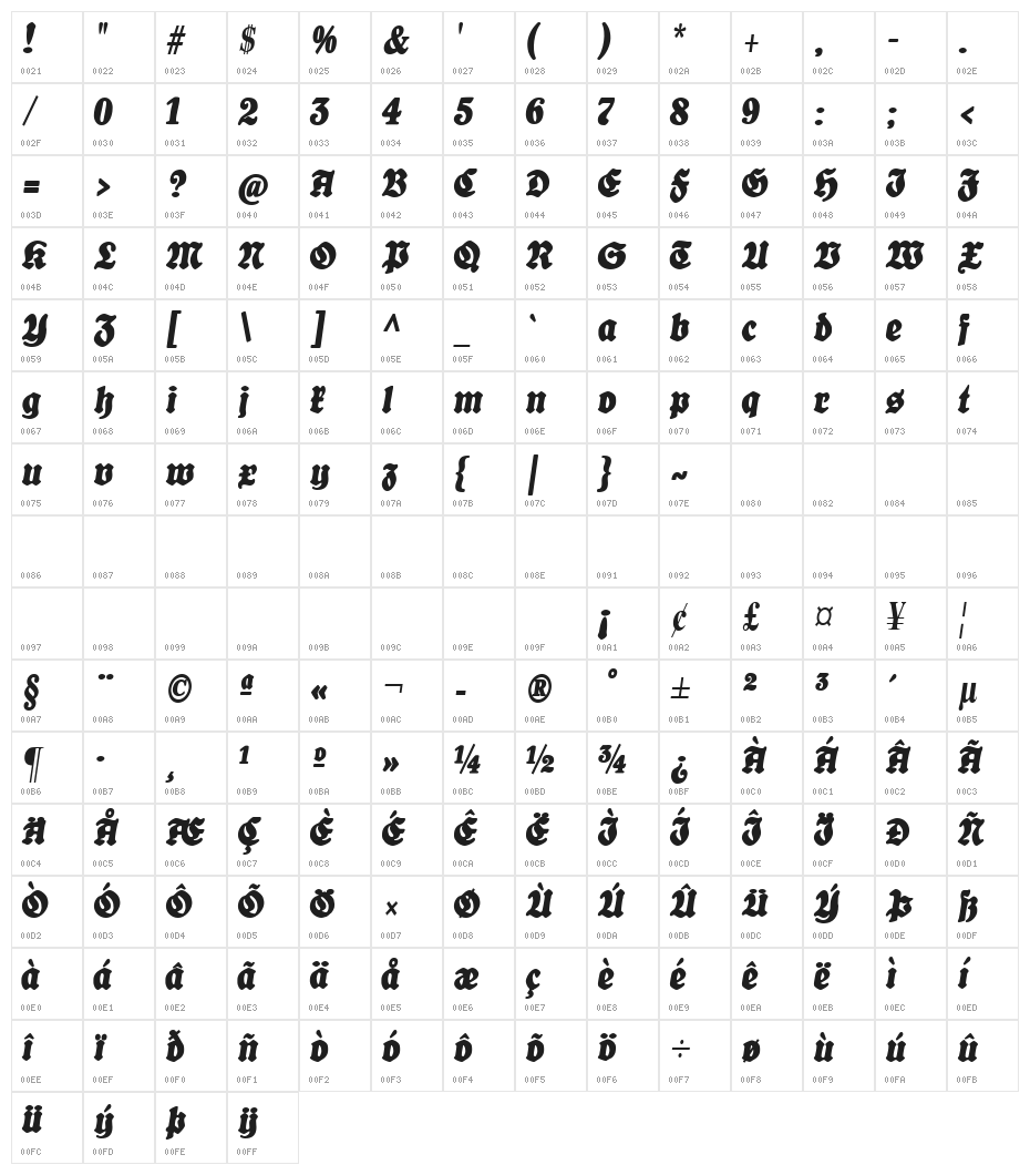 CATProfessorKrauseFraktur-BoldI Character Map