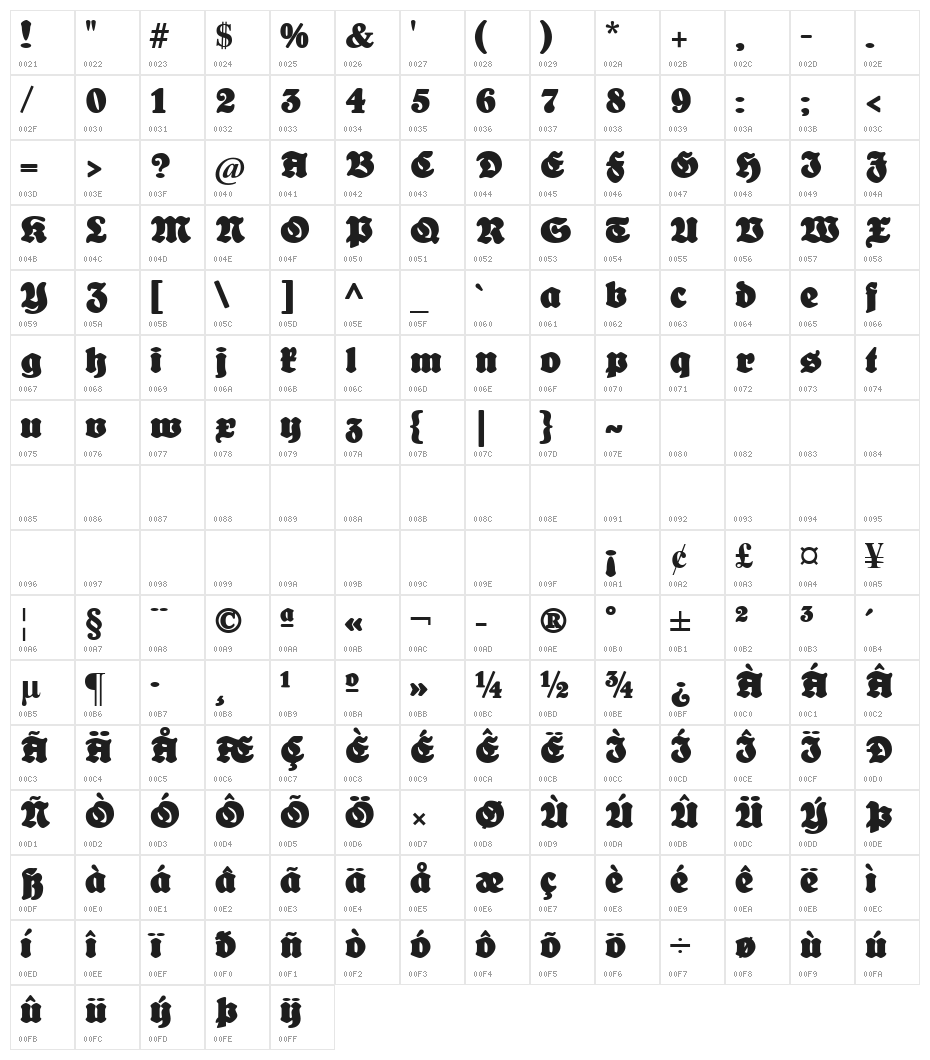 CATProfessorKrauseFraktur-Bold Character Map