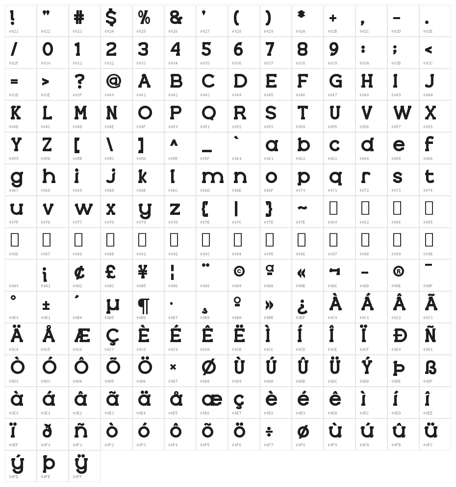 Cabal Bold Character Map