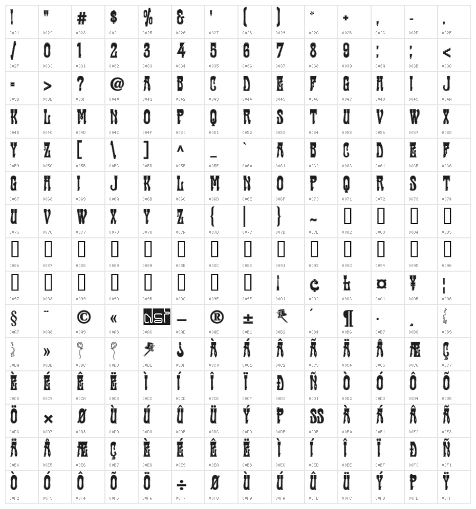 CabaretContour Character Map