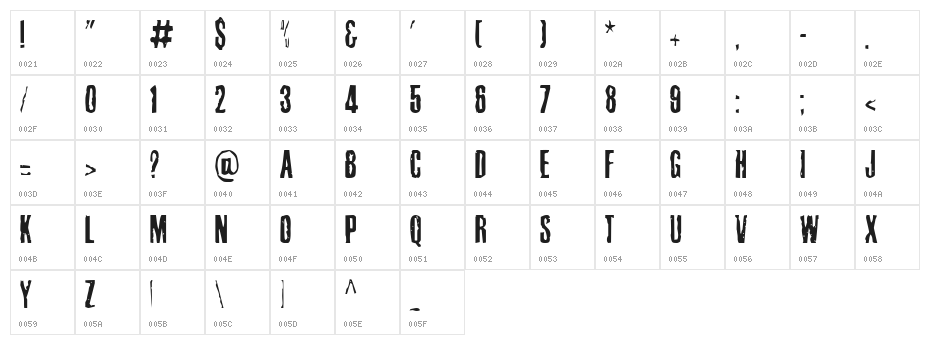 Cabeen Condensed Character Map