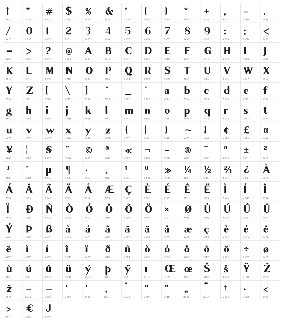 Cagile Semi Bold Character Map