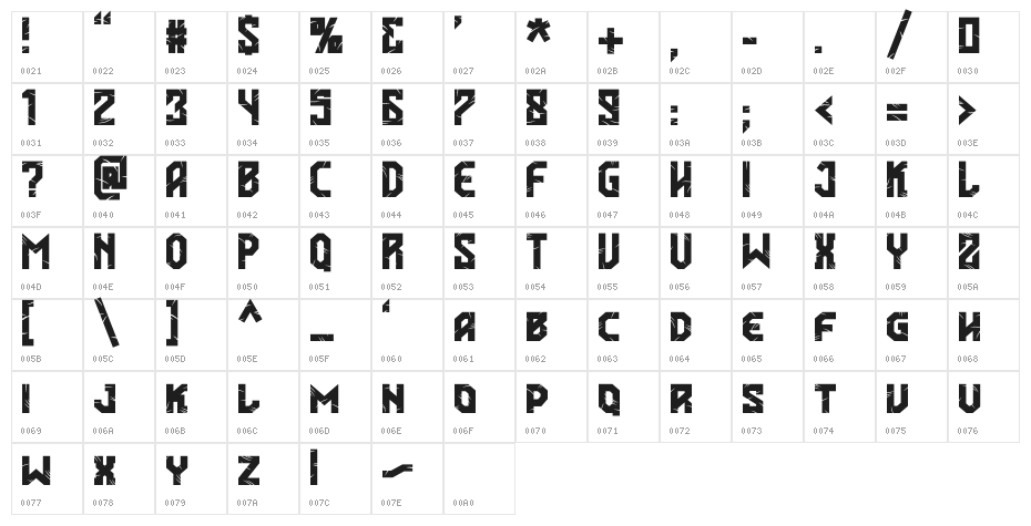 Cakar Monyet Bold Character Map