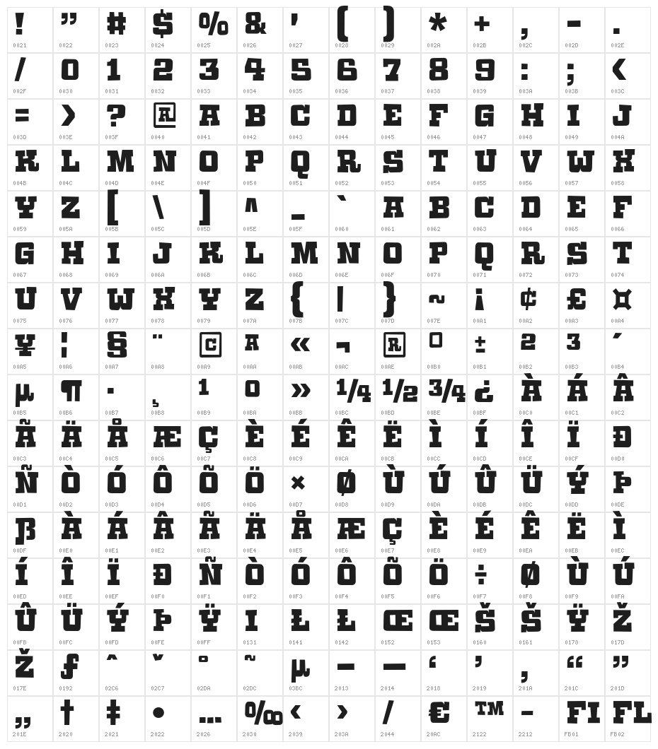 CalabooseDEMO Character Map