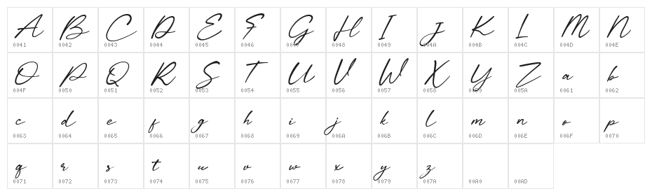 Calaya Free Italic Character Map