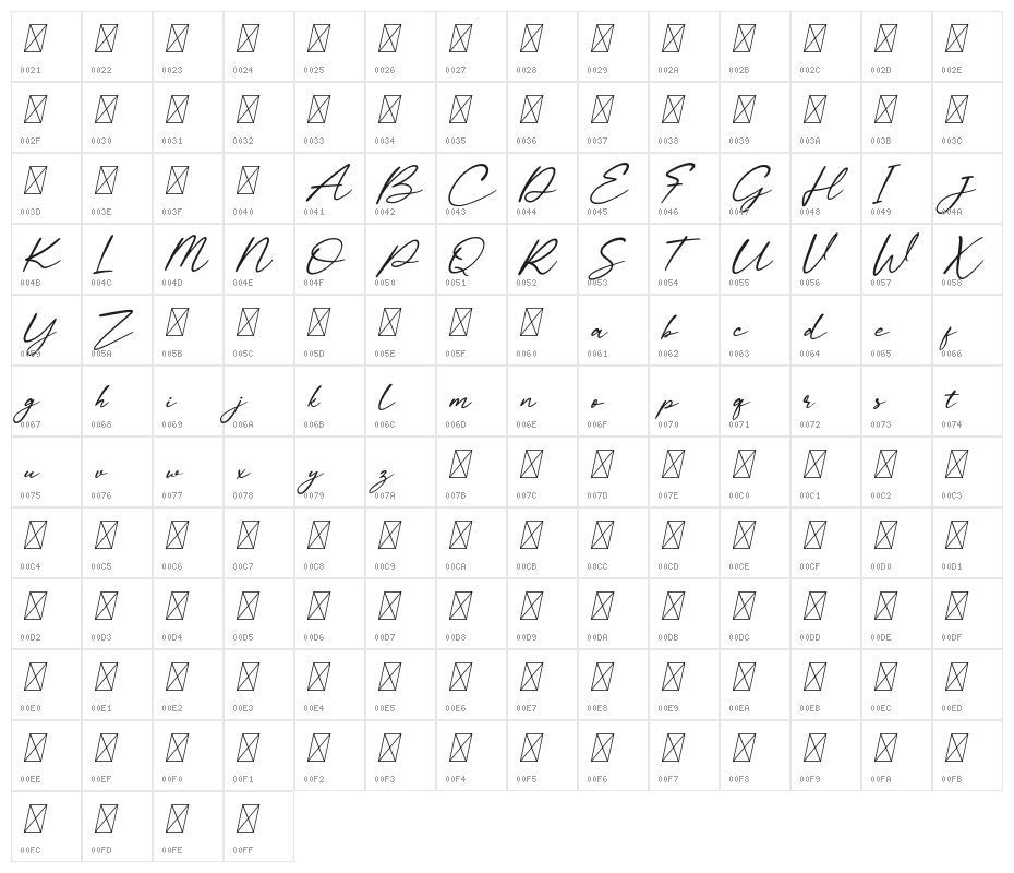 CalayaFree-Italic Character Map