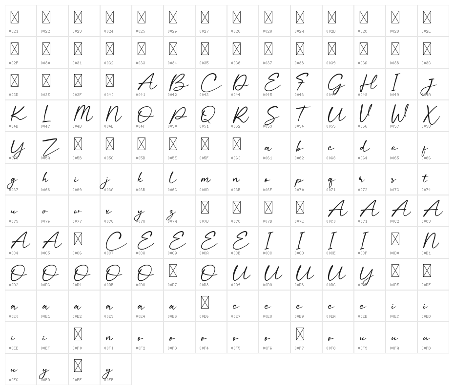 CalayaFree-Regular Character Map
