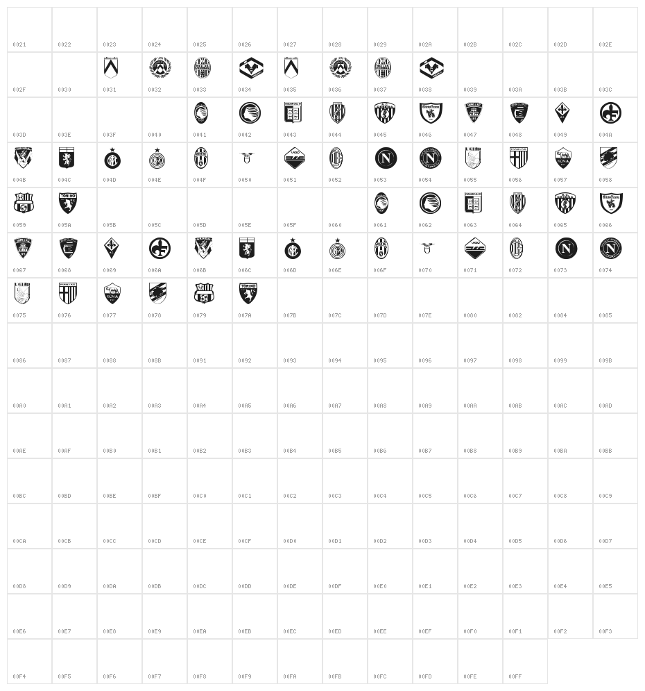 Calcio Character Map