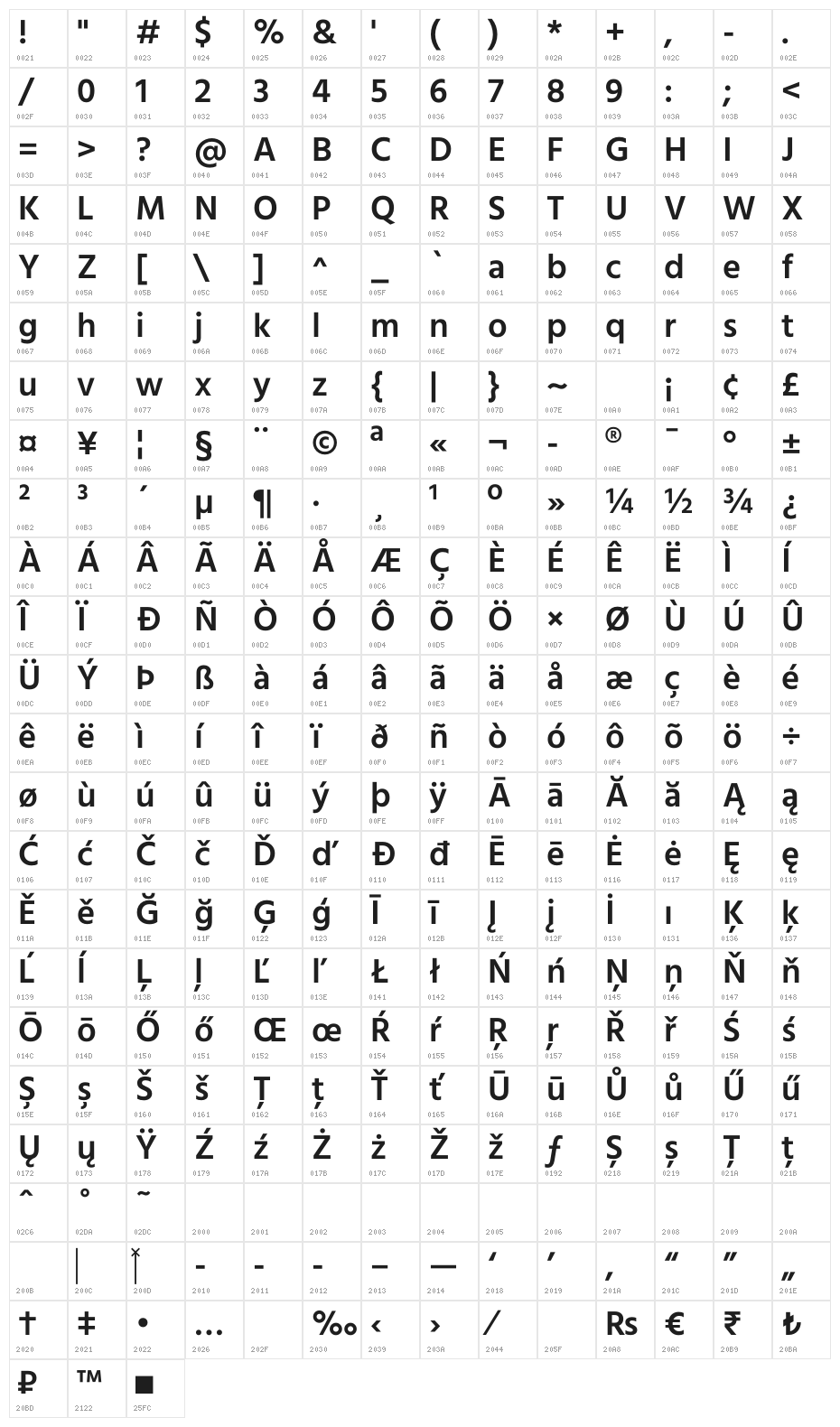 Calcutta SemiBold Regular Character Map